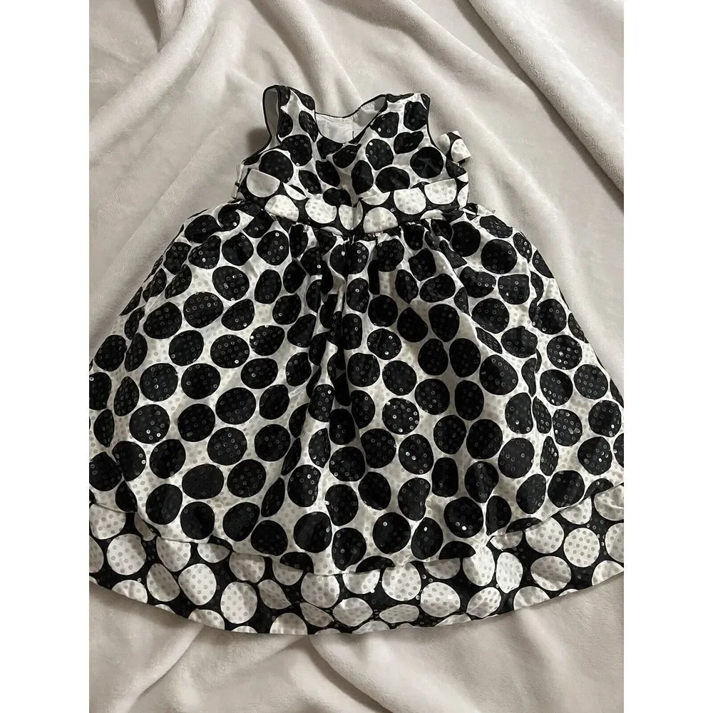 Marmellata Black And‎ White Polka Dot Party Dress Size 3 (36 Month)